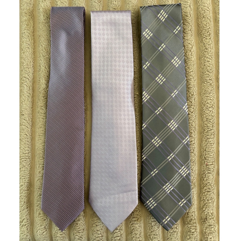 Mens Designer Tie Lot 3pc Joseph Abboud Pierre Cardin Michael Kors Silk Purple
